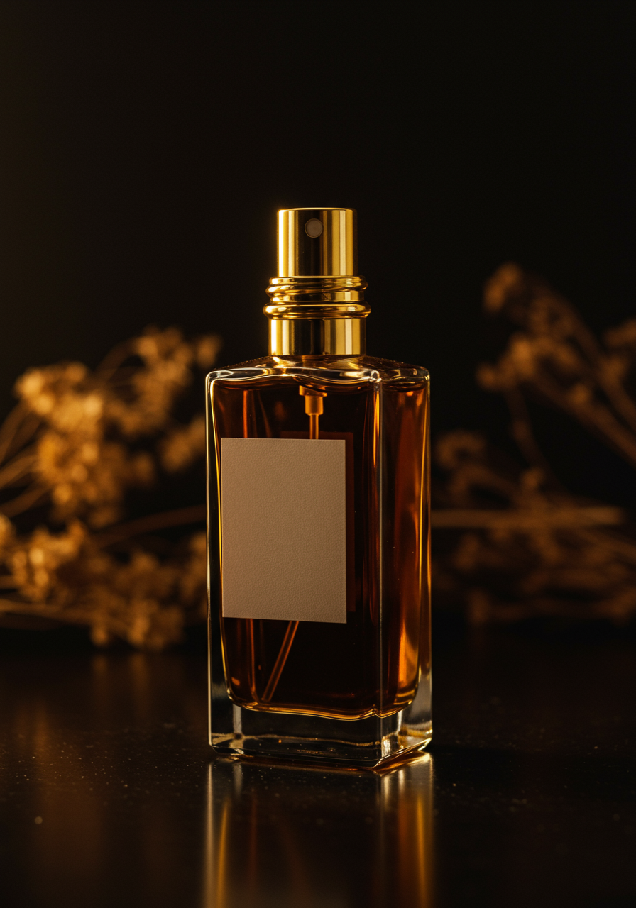 Noctre No. 04 Eaux de Soir — amber glass bottle on obsidian